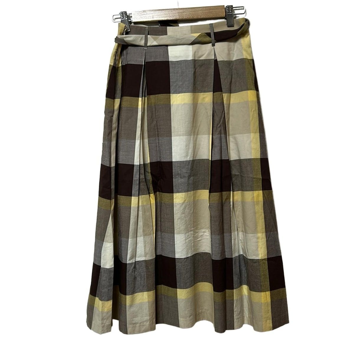 ブルーレーベルクレストブリッジ ロングスカート サイズ38 M レディース - ベージュ×ダークブラウン×マルチ チェック柄