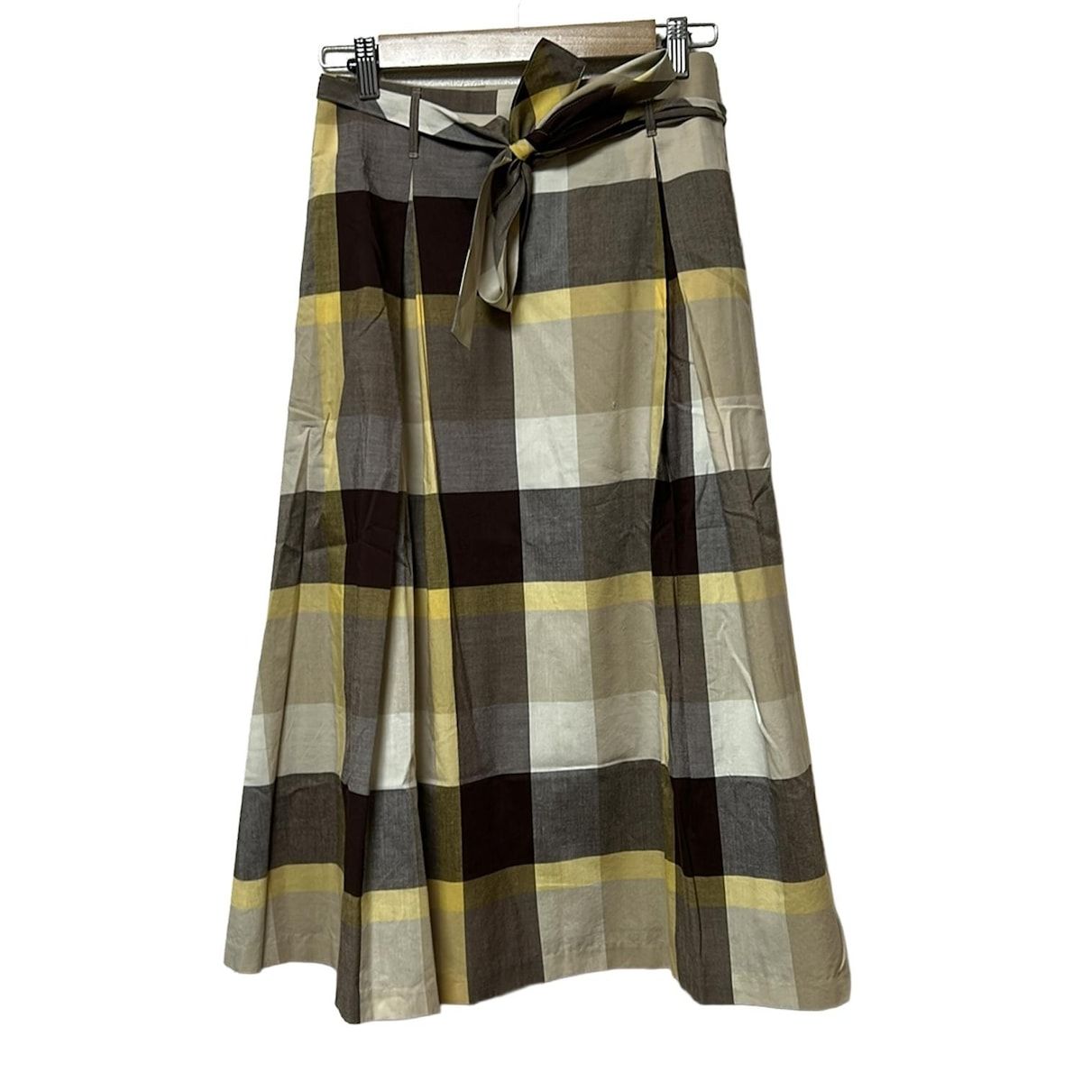 ブルーレーベルクレストブリッジ ロングスカート サイズ38 M レディース - ベージュ×ダークブラウン×マルチ チェック柄