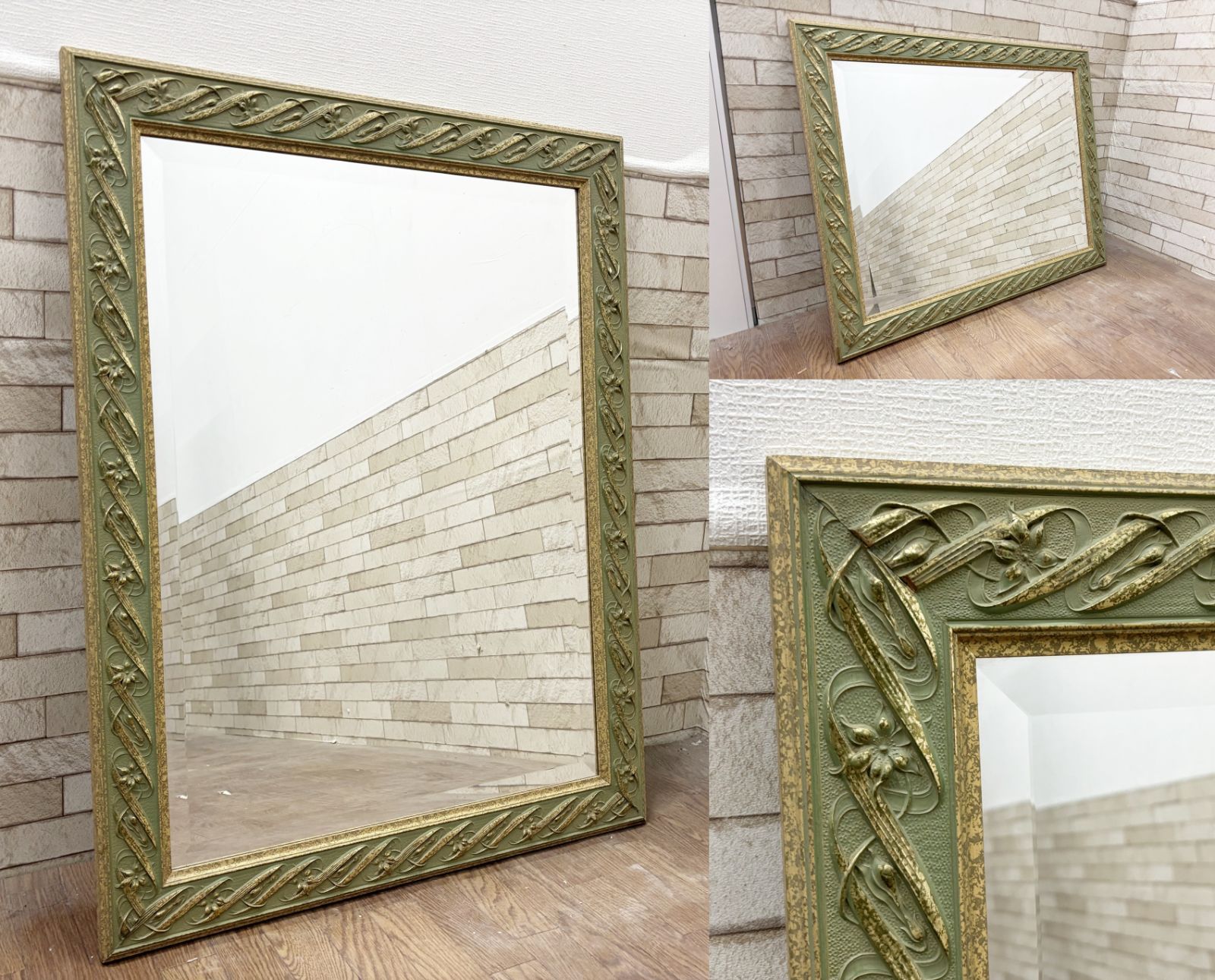 イタリア製 アンティーク調 ウォールミラー 95×74cm 壁掛け 大型ミラー