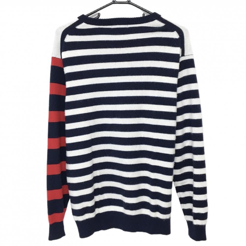 アルチビオ セーター ネイビー×白×レッド ボーダー カシミヤ100％ ニット メンズ 48 L ゴルフウェア archivio