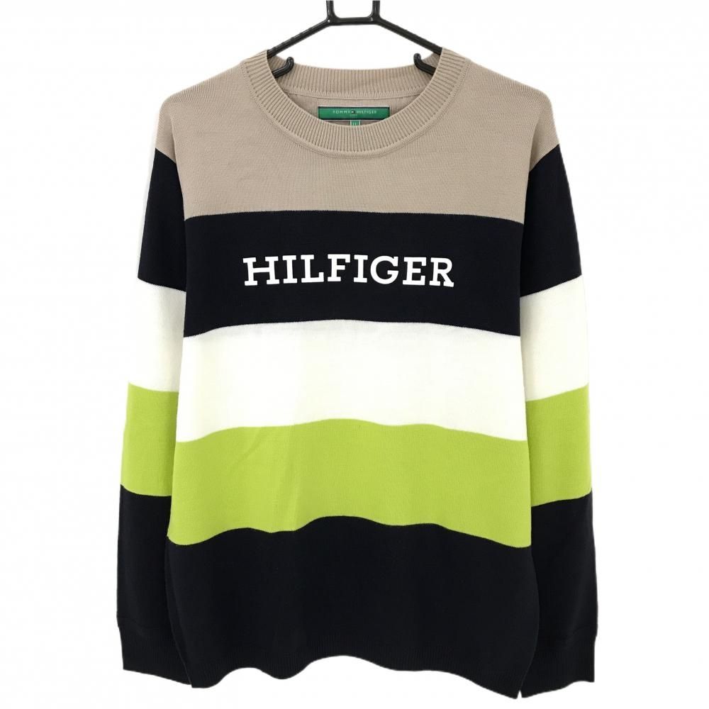 超 トミーヒルフィガーゴルフ セーター ベージュネイビーライトグリーン メンズ LL ゴルフウェア モデル Tommy Hilfiger Golf