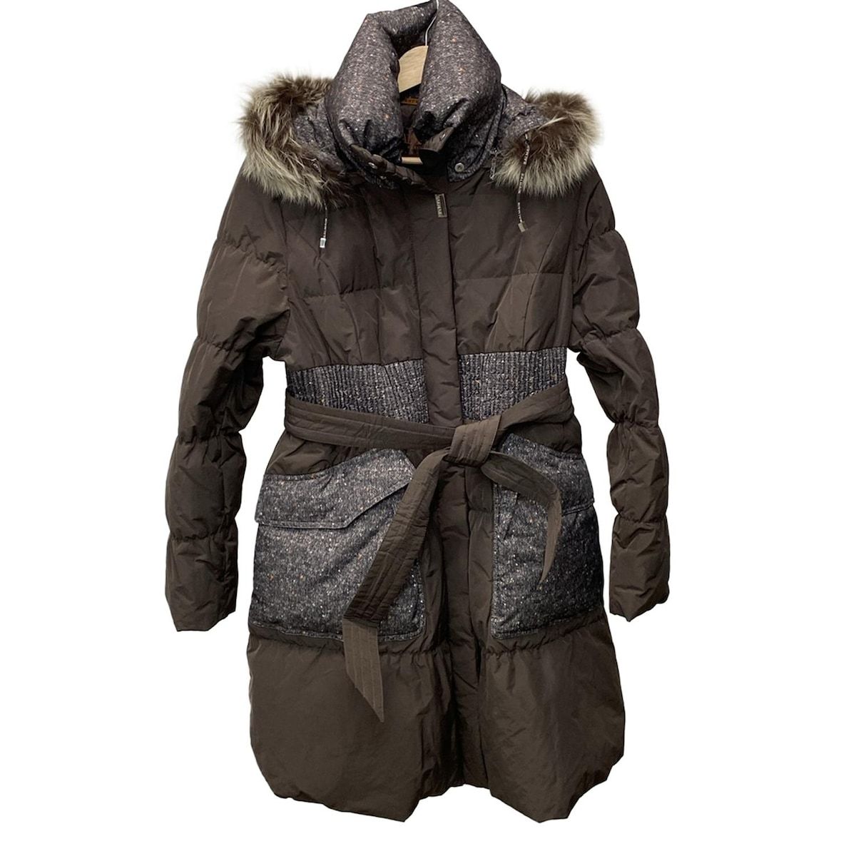 BALMAIN バルマン ダウンコート サイズL レディース - ダークブラウン×ダークグレー