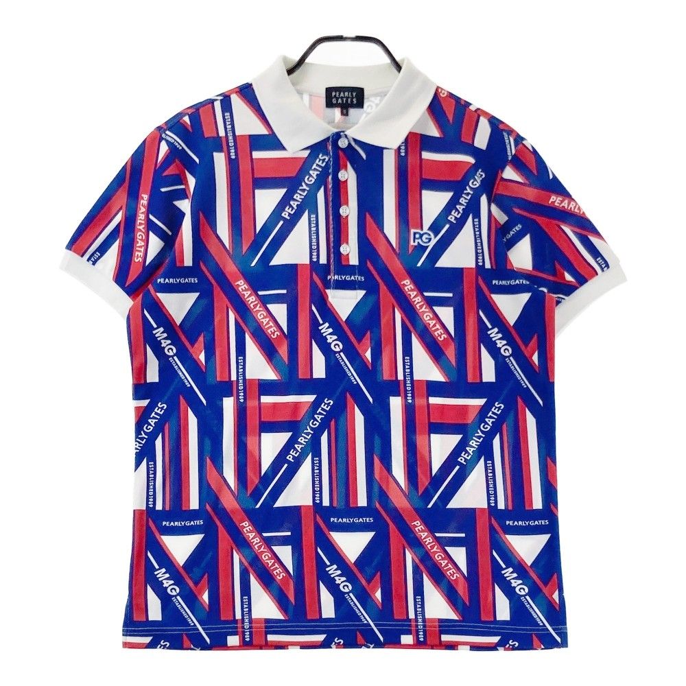 サイズ 5 PEARLY GATES パーリーゲイツ 半袖ポロシャツ 総柄 ネイビー系 240101358412 ゴルフウェア メンズ ストスト
