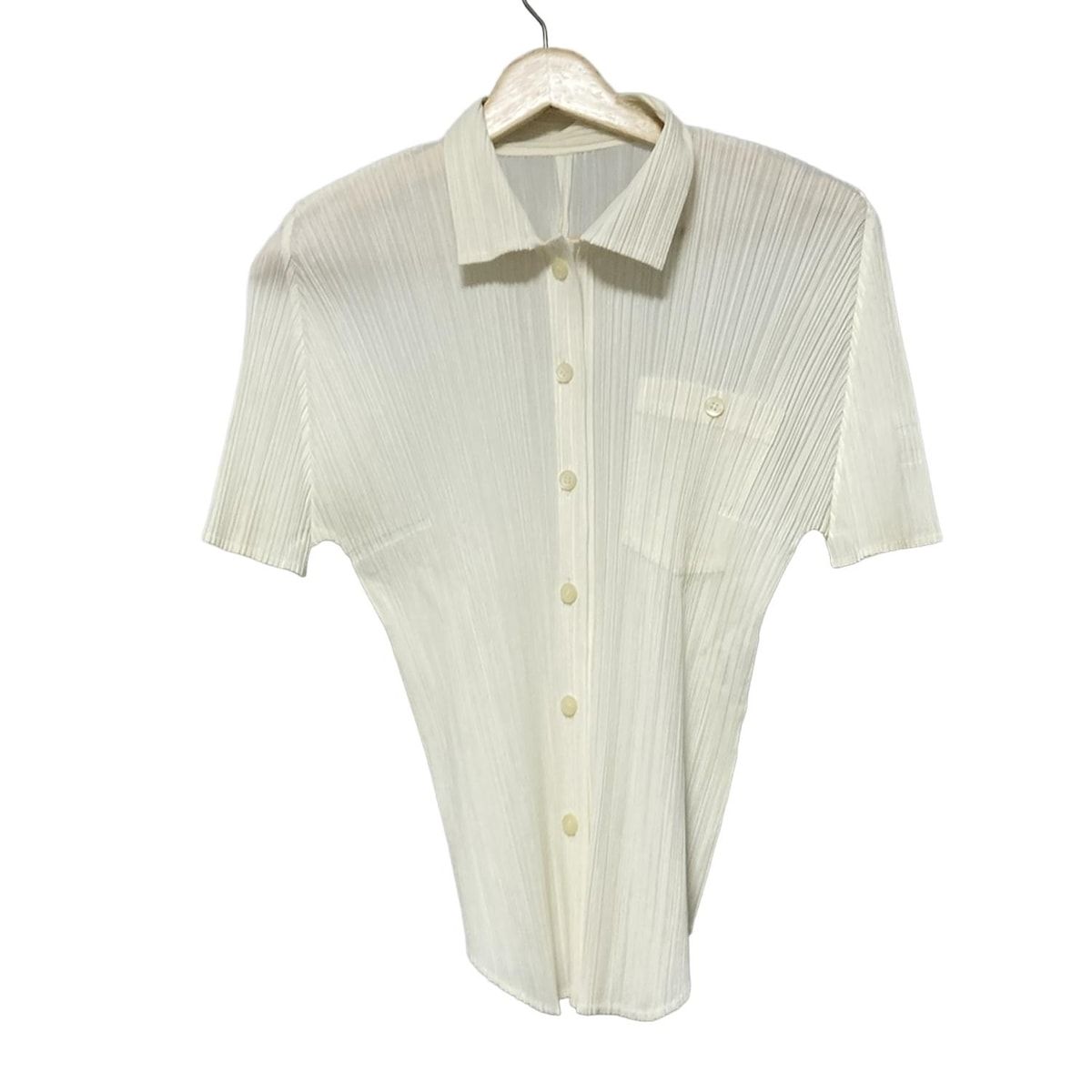 PLEATS PLEASE プリーツプリーズ 半袖シャツブラウス サイズ4 XL レディース - アイボリー プリーツ