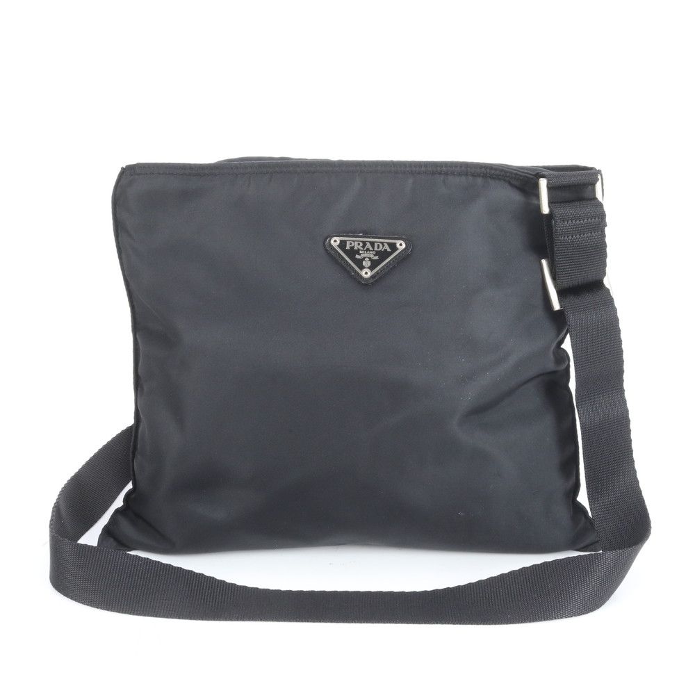 プラダ テスート ナイロン 三角ロゴ レザー ショルダーバッグ 斜め掛け メッセンジャー ビジネス 通勤 黒 メンズ ERE CW23-8