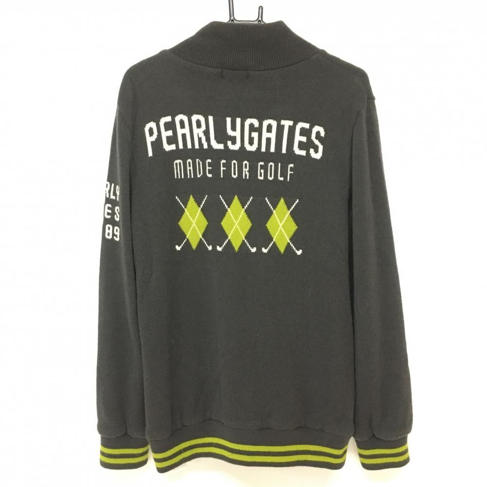 パーリーゲイツ ニットジャケット ブラウン×ライトグリーン ロゴ刺しゅう 裏地付 メンズ 6 XL ゴルフウェア PEARLY GATES