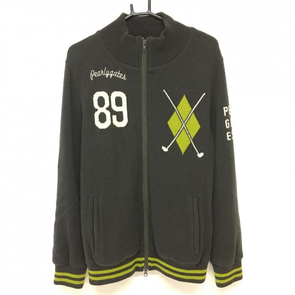 パーリーゲイツ ニットジャケット ブラウン×ライトグリーン ロゴ刺しゅう 裏地付 メンズ 6 XL ゴルフウェア PEARLY GATES