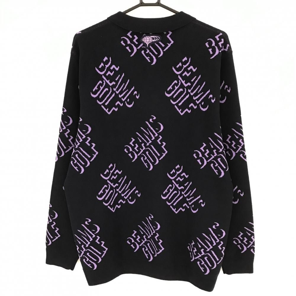 超 ビームスゴルフ 襟付セーター ネイビー×パープル ロゴ総柄 ハーフジップ メンズ XL ゴルフウェア モデル BEAMS GOLF