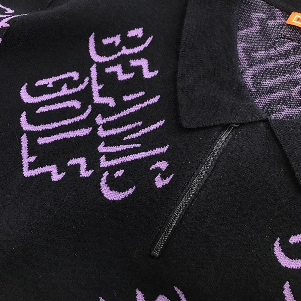 超 ビームスゴルフ 襟付セーター ネイビー×パープル ロゴ総柄 ハーフジップ メンズ XL ゴルフウェア モデル BEAMS GOLF LLC-HASEGAWATOSO_COM