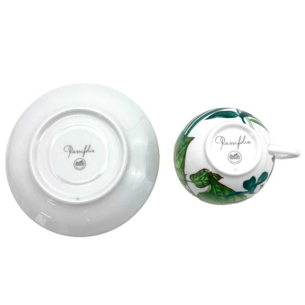  エルメス HERMES パシフォリア カップアンドソーサー 2客セット ティーカップ 陶磁器 グリーン ホワイト テーブルウェア 皿 食器