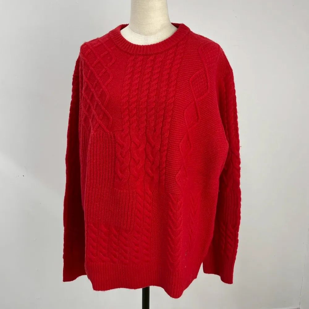 Crocodile】ニットセーター 赤 Lサイズ ケーブル編み クルーネック
