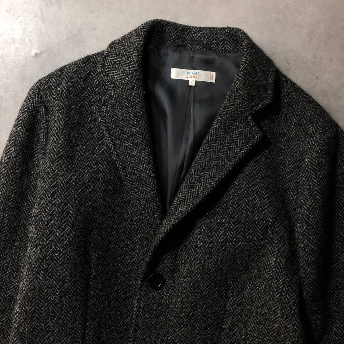 GQ4022 BEAMS LIGHTS Harris Tweed チェスターコート L グレー系 ビームス ハリスツイード