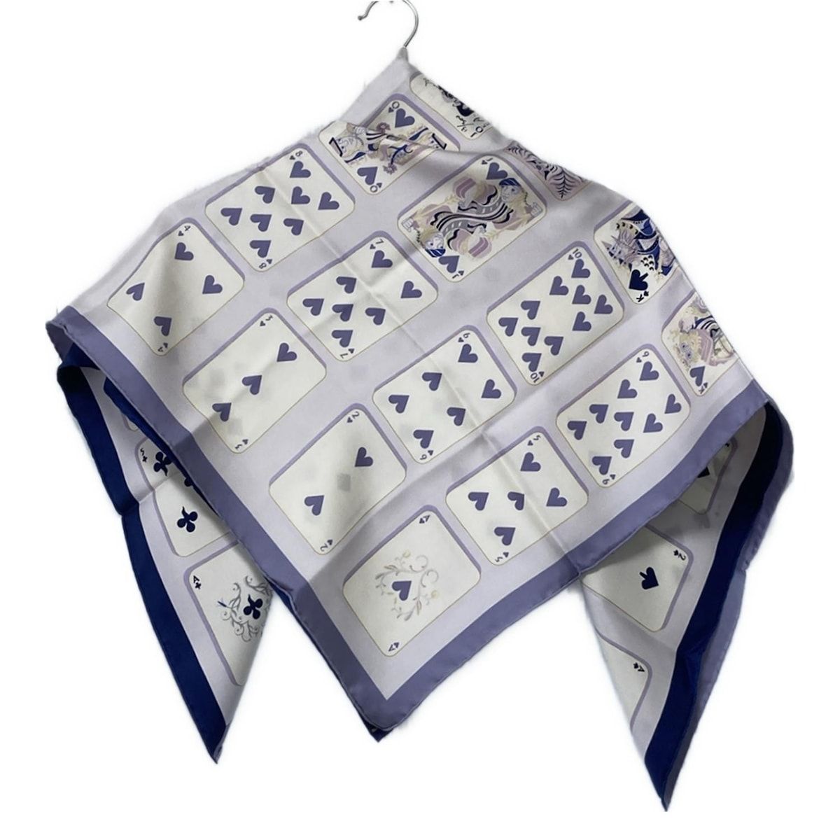 HERMES エルメス スカーフ カレ90 ライトグレー×ライトパープル×マルチ JEU DE CARTES