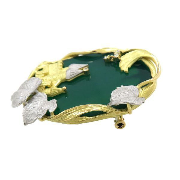 石川暢子 グリーンカルセドニーダイヤブローチ アズタイム 無料ギフトラッピング Aランク