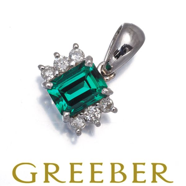クレサンベール ペンダントトップ 再結晶エメラルド 0.55ct ダイヤ ダイヤモンド 0.13ct クラシック Pt950 180054