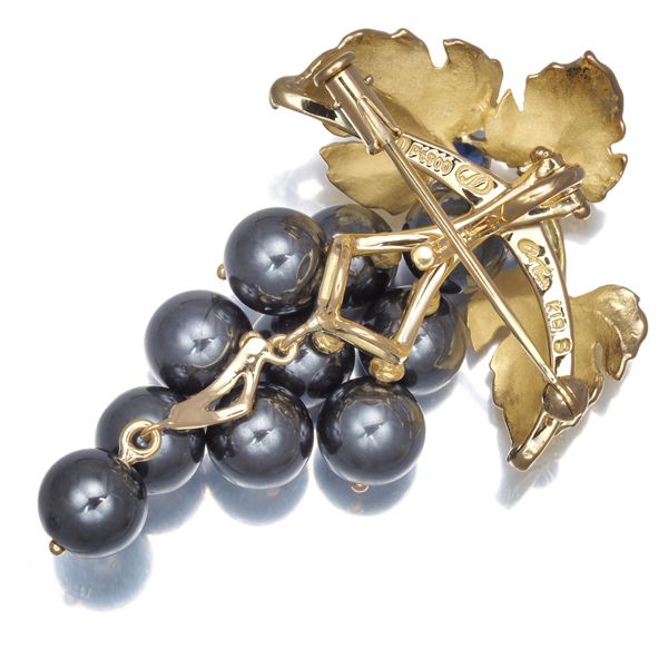 石川暢子 ブローチ兼ペンダントトップ ヘマタイト サファイア ダイヤ ダイヤモンド 葡萄 K18YG Pt900 178292 FORTGASGNV_COM_BR
