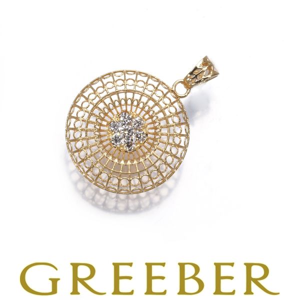 ダイヤ ダイヤモンド 0.08ct フラワー 透かし 彫金 ペンダントトップ K18YG 179166