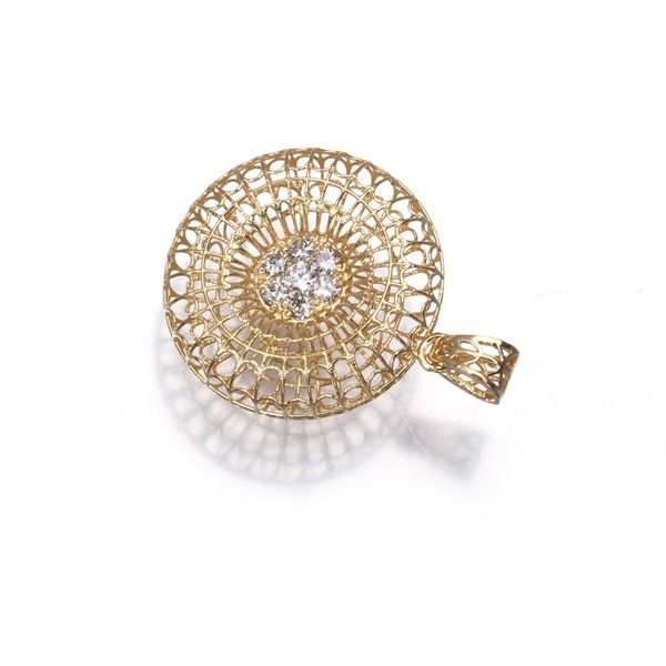 ダイヤ ダイヤモンド 0.08ct フラワー 透かし 彫金 ペンダントトップ K18YG 179166