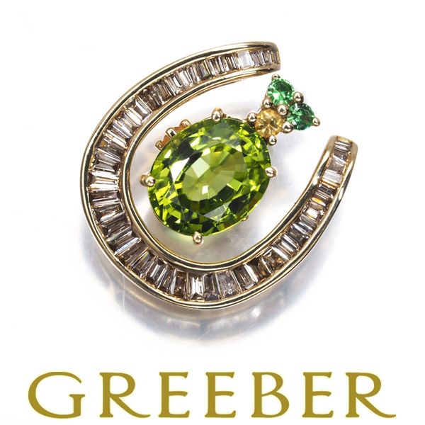 ペリドット 2.33ct サファイア 0.08ct ガーネット ダイヤ ダイヤモンド 3WAY ペンダントトップ K18YG ソ 178745