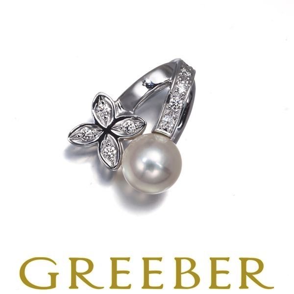 ミキモト ペンダントトップ パール 真珠 5.5mm ダイヤ ダイヤモンド フラワー K18WG 179526