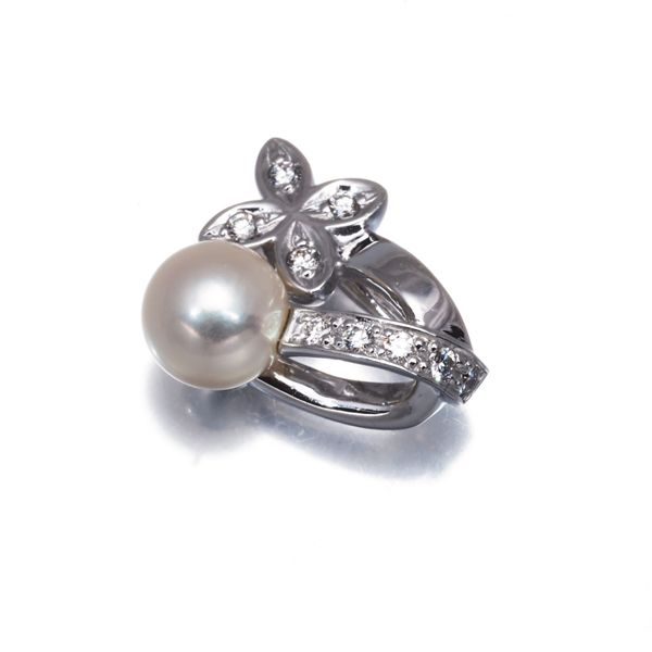 ミキモト ペンダントトップ パール 真珠 5.5mm ダイヤ ダイヤモンド フラワー K18WG 179526