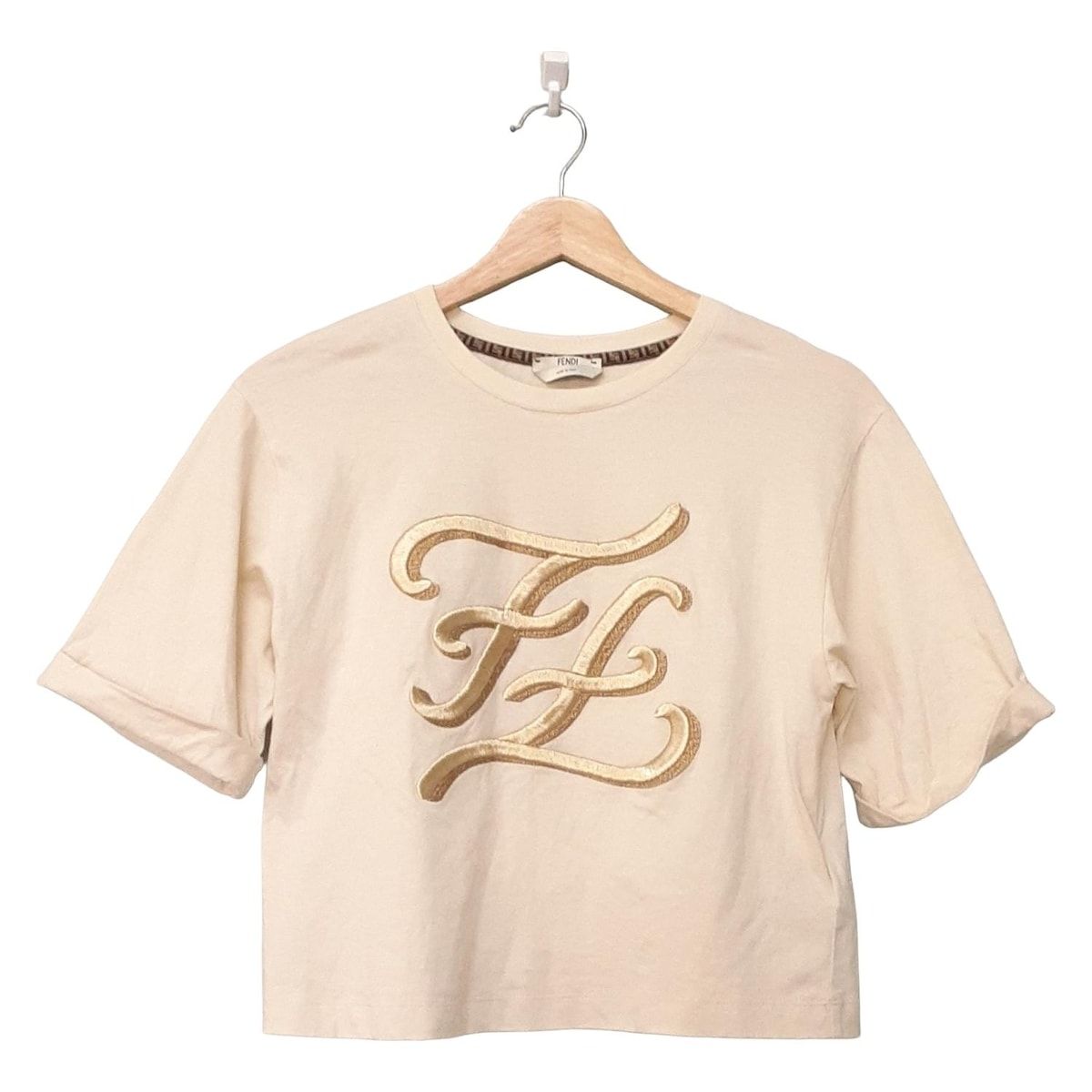 FENDI フェンディ 半袖Tシャツ サイズXS レディース - アイボリー×ゴールド クルーネック