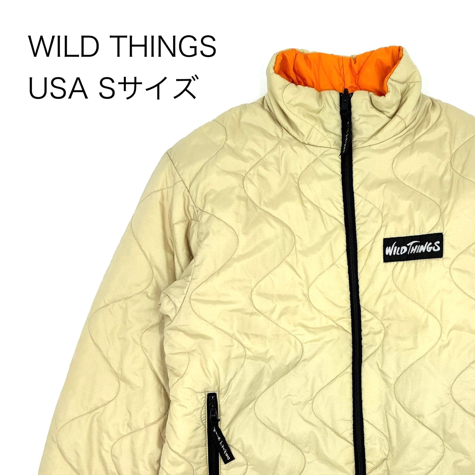 WILD THINGS ワイルドシングス 中綿 キルティング ジャケット リバーシブル 2ウェイ ベージュ×オレンジ USA規格 S｜Quilted Reversible Jacket Beige Orange 2way US S