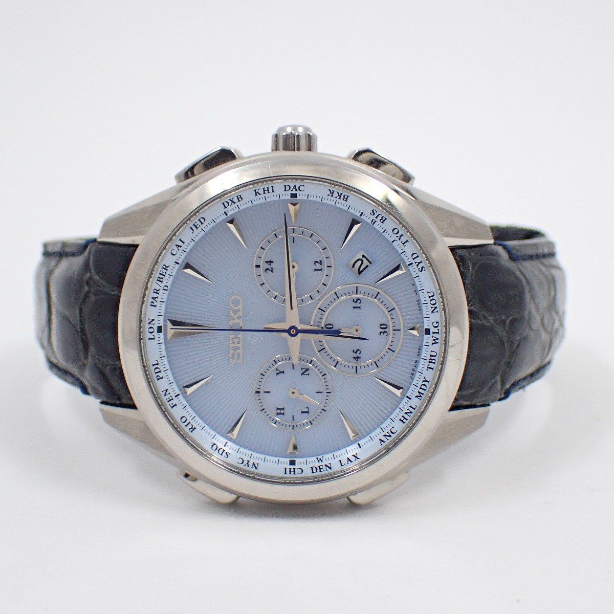 SEIKO セイコー ブライツ フライトエキスパート ソーラー電波 腕時計 チタン ブルー文字盤 革ベルト SAGA 215 8 B 92 0 AN
