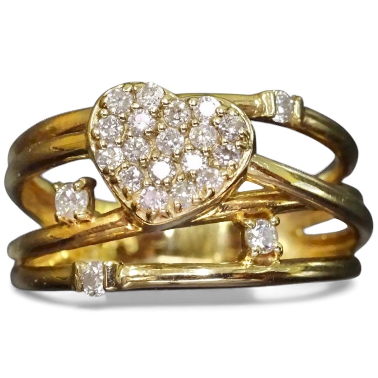 10金 K10 ゴールド GOLD 天然ダイヤモンド0.19ct ハート デザイン リング 指輪 約6号 総重量約2.41g ジュエリー 宝石 貴金属 ジュエリーショッププライス Shops