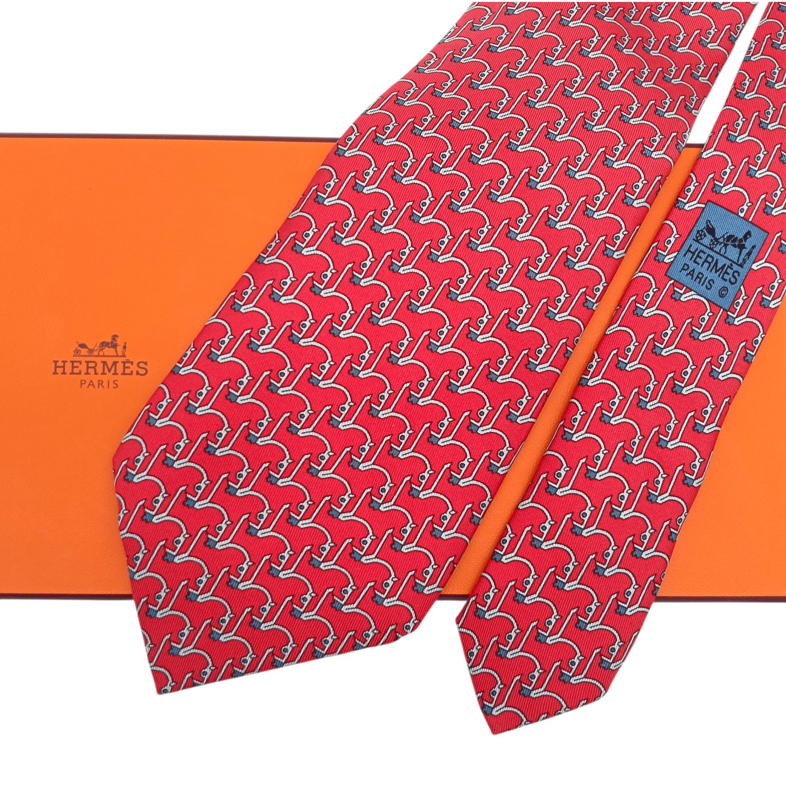 HERMES エルメス ネクタイ レッド 赤 シルク シルク100% ビジネス 柄 フランス製 5596 MA