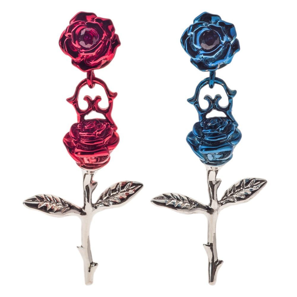 ペアセット 直営 ブルー＆レッドローズピアス アルテミスキングス シルバー ジュエリーブランド