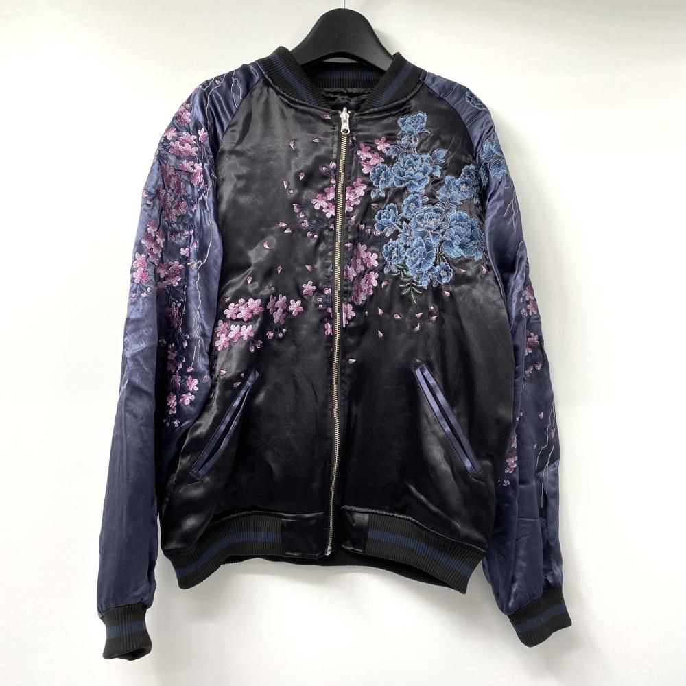 絡操魂 雪豹×桜牡丹 リバーシブルスカジャン ネイビー ブラック サイズM からくりだましい 17