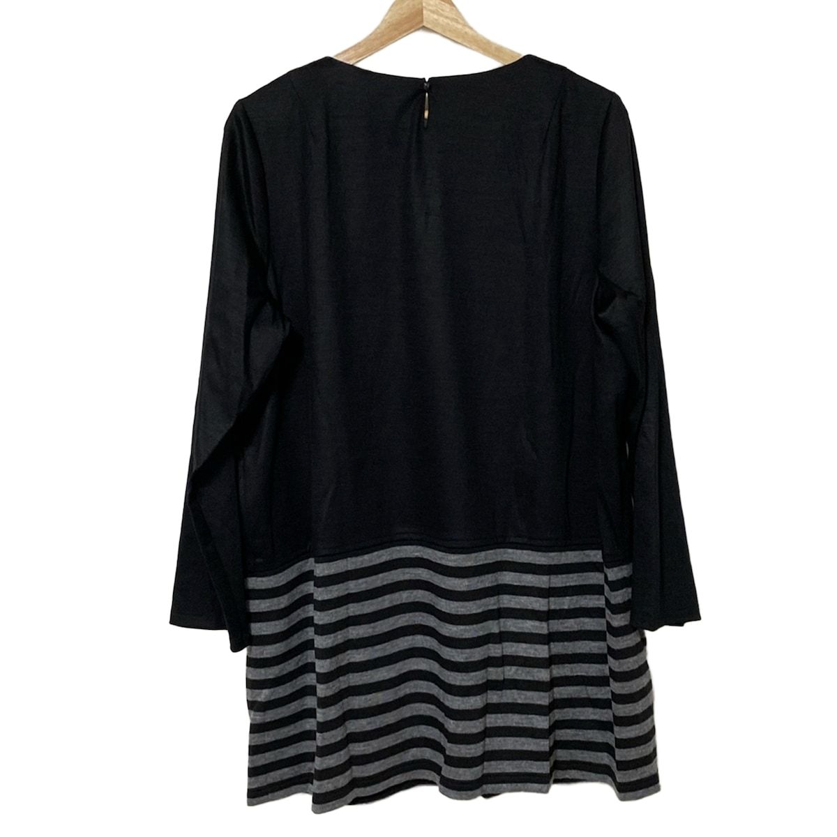 Leilian レリアン ワンピース サイズ17 XL レディース - 黒×グレー クルーネック 長袖 ひざ丈 ボーダー