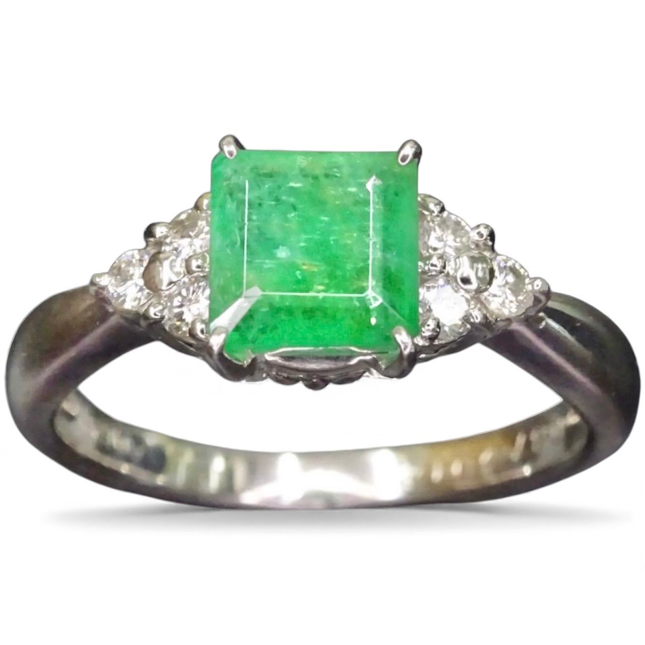 プラチナ pt900 天然エメラルド0.87ct 天然ダイヤモンド0.14ct デザイン リング 指輪 約12号弱 総重量約5.09g ジュエリー 宝石 貴金属 ジュエリーショッププライス Shops