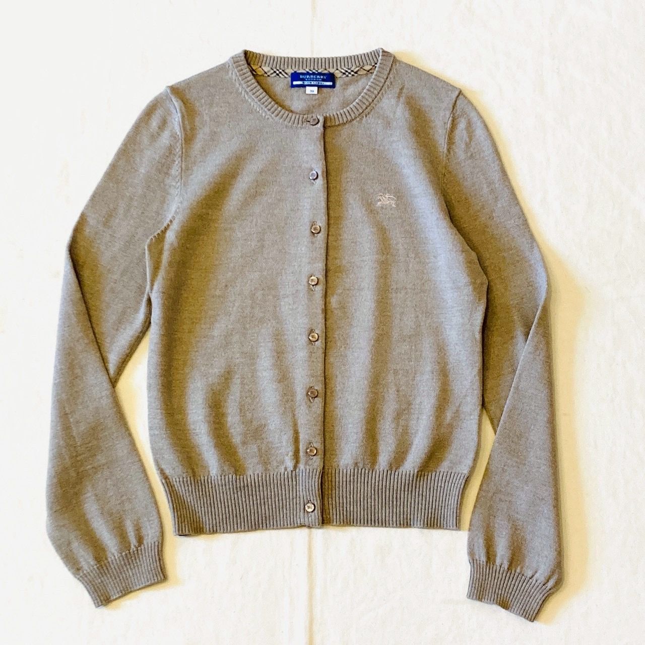 BURBERRY LONDON BLUE LABEL バーバリー ロゴ 刺繍 カーディガン 38 ブラウン系 三陽商会 E1N20-274-40