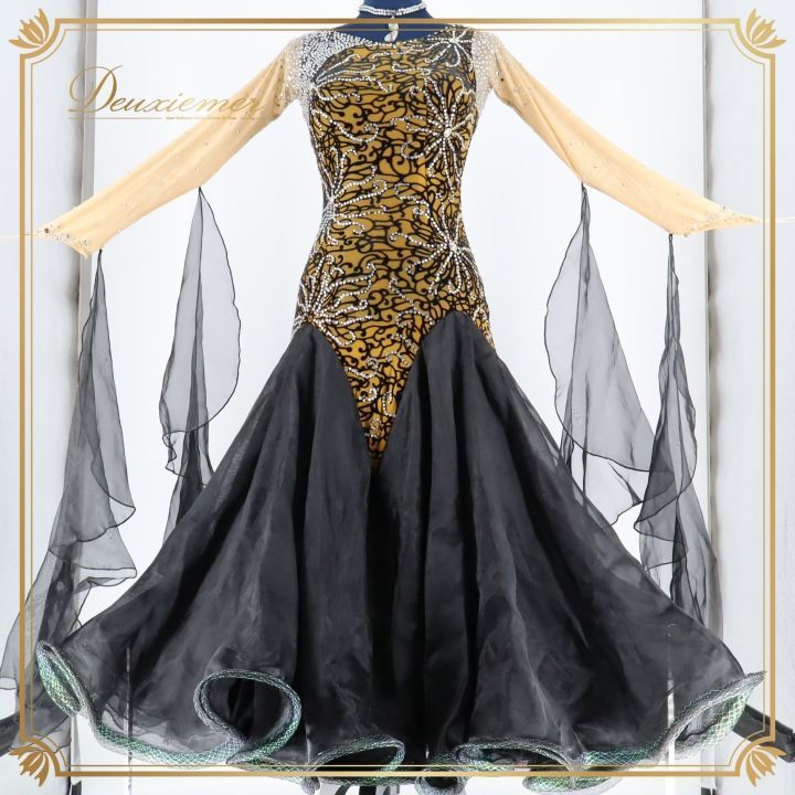 社交ダンス 衣装 ドレス ワンピース ドレス フロート フリル レース ベロア 感 上品 ダンス パーティ 発表会 ブラック系 ベージュ系 フォーマル ドレスアップ おしゃれ モダン スタイリッシュ エレガント シンプル 競技会