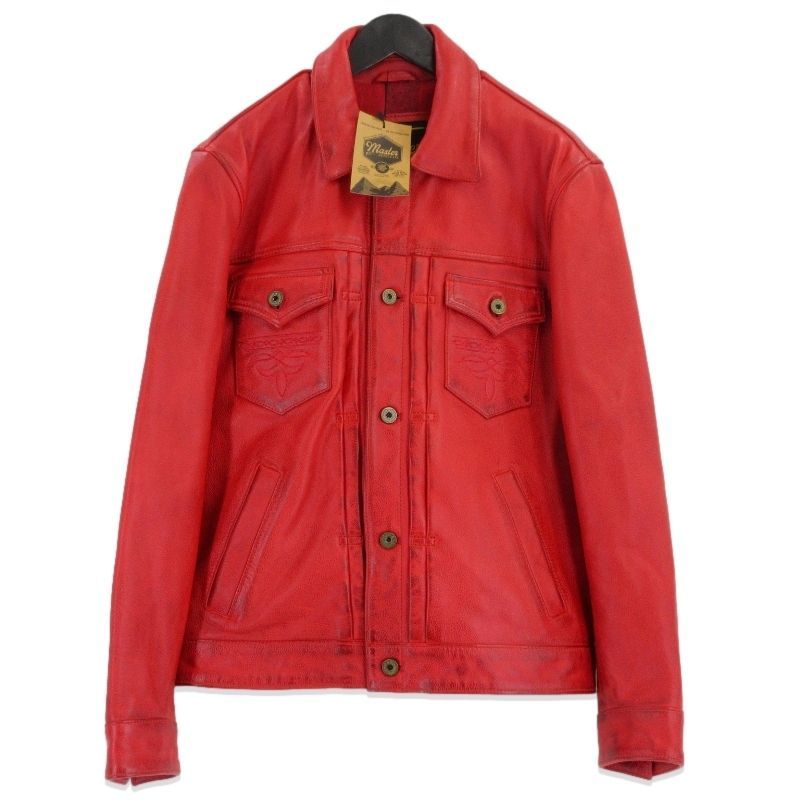 master SUPPLY マスターサプライ レザージャケット Convoy バッファローレザー ヴィンテージ加工 レッド L 70017228