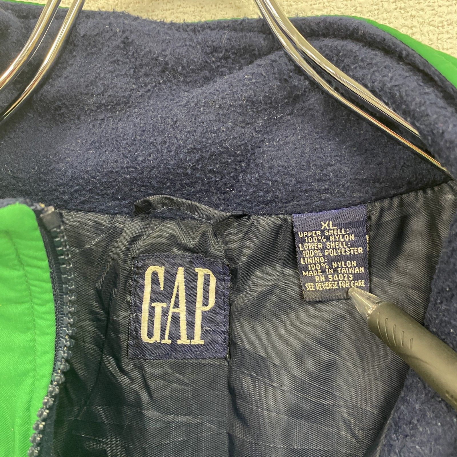 古着 OLD GAP ギャップ ナイロン×フリース ハーフジッププルオーバー グリーン ネイビー XLサイズ KANDAIZUMI_COM
