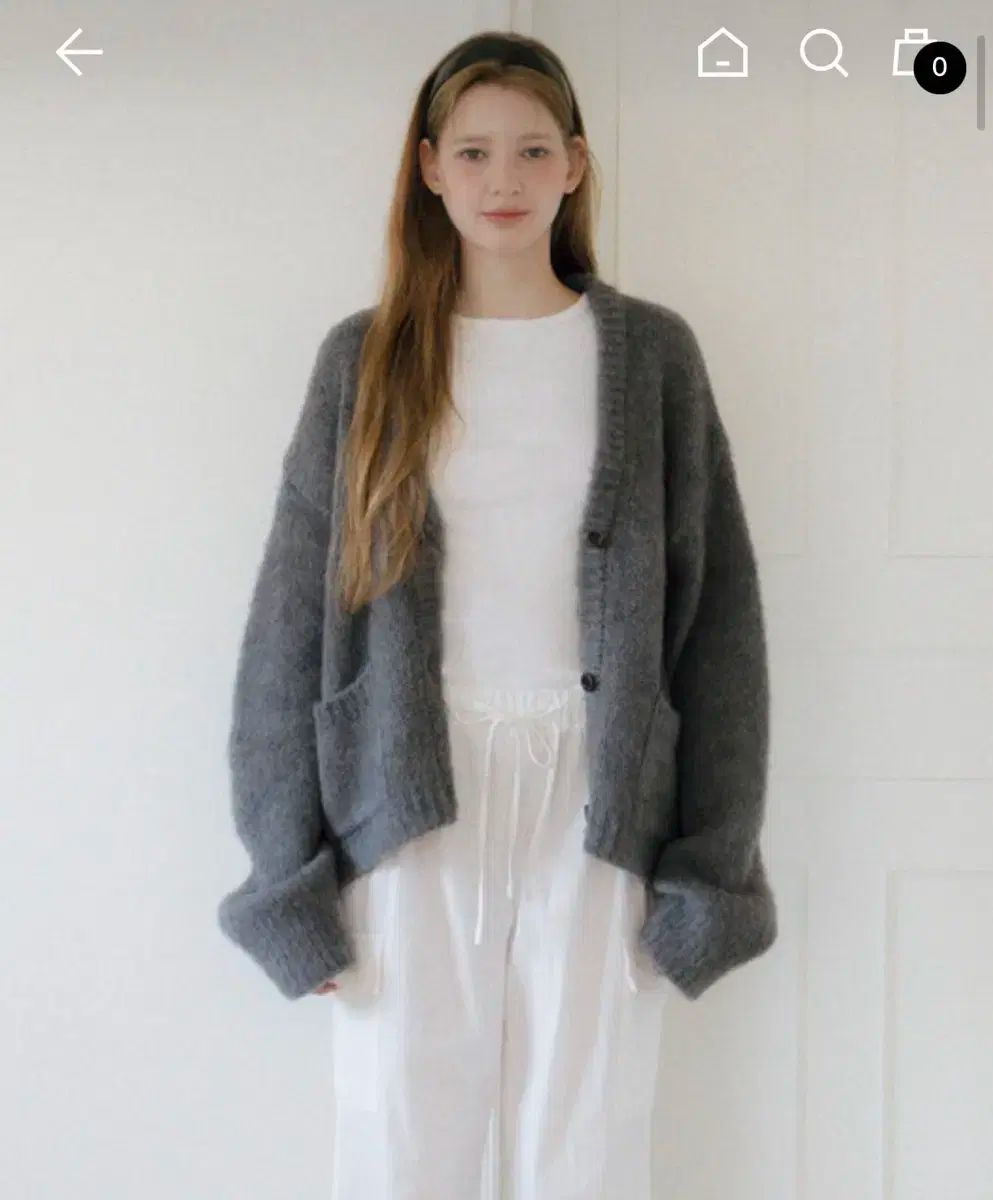 レテラ Hairy Alpaca Wool V-neck Cardigan チャコール