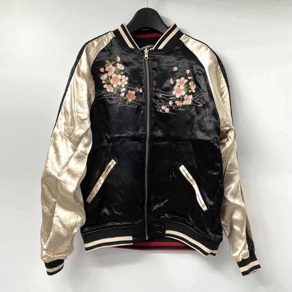 絡操魂 粋 荒波×座頭鯨×桜 リバーシブルスカジャン レッド ブラック サイズM からくりだましい 17 KANDAIZUMI_COM