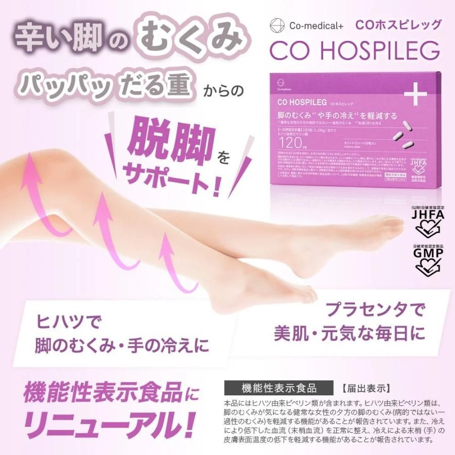 むくみ 冷え 冷え性 プラセンタ COホスピレッグ サプリ Co-medical 90粒