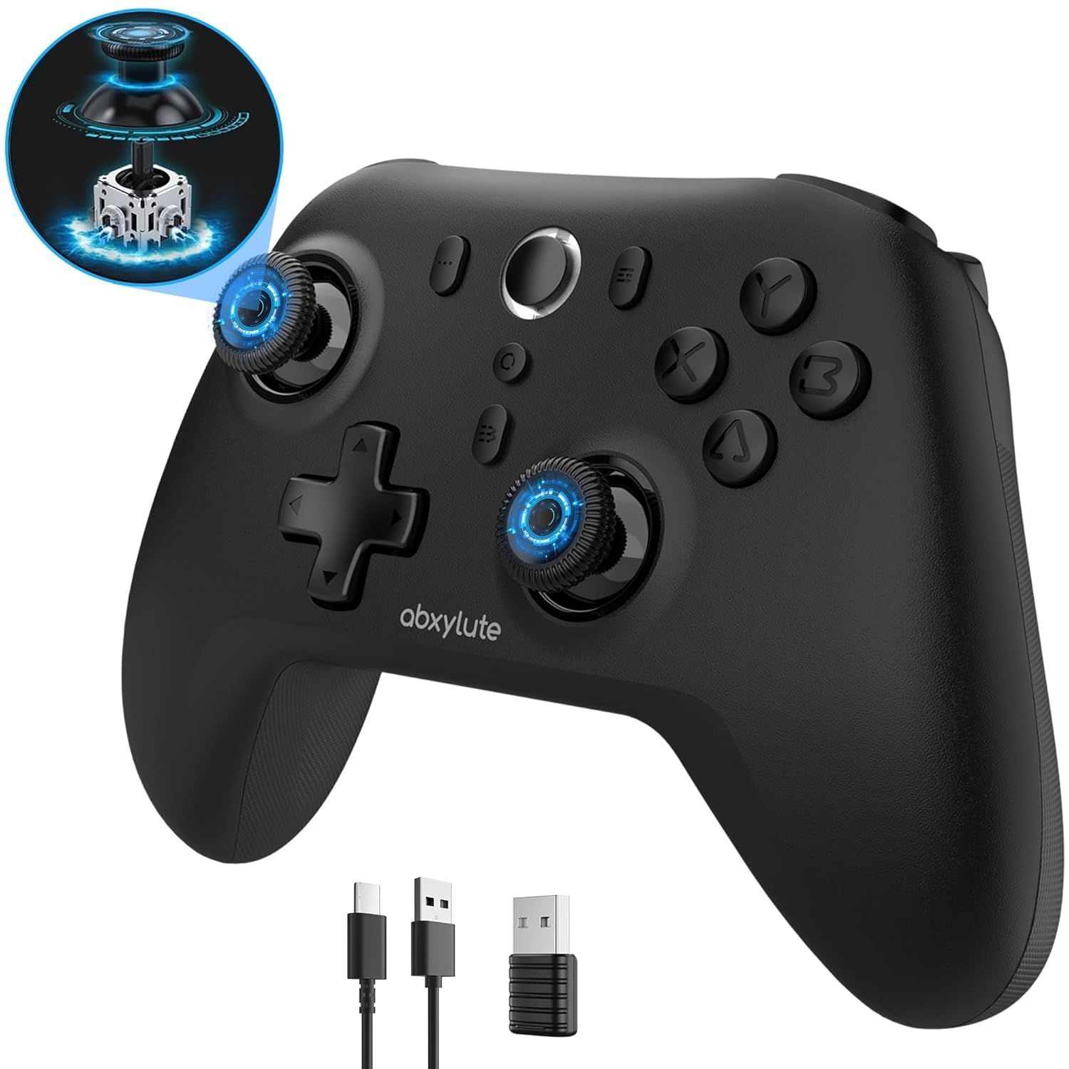 abxylute C6 ゲームパッド コントローラー1000Hz ー Windows PC・Android・iOS・Switch・Switch 2・Mac・Steamに対応 ドリフト防止ホールスティック ホールトリガー 低遅延 有線／無線／USBドングル接続