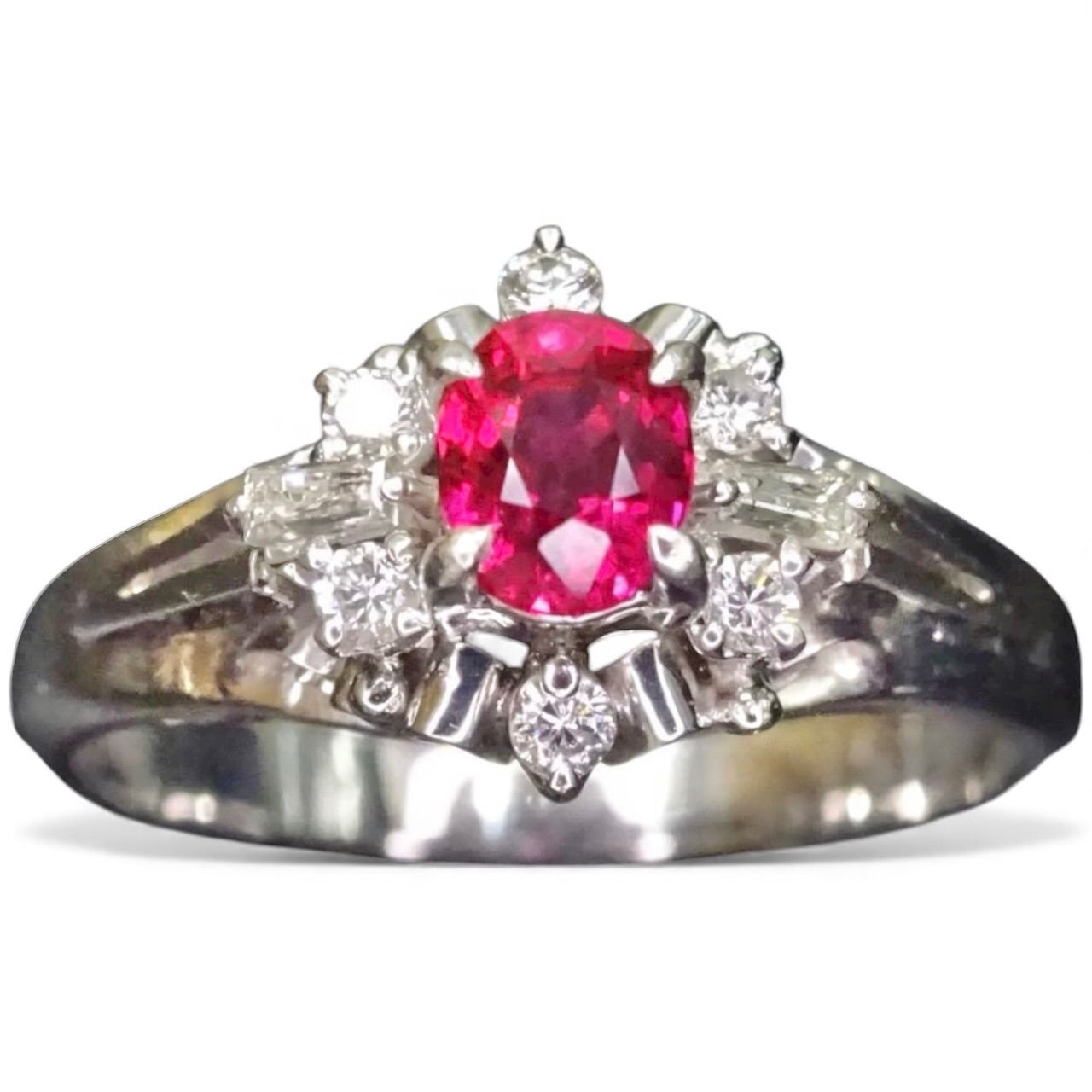 プラチナ pt900 天然ルビー0.45ct 天然ダイヤモンド0.16ct ヴィンテージ レトロ デザイン リング 指輪 約11号 総重量約5.00g ジュエリー 宝石 貴金属 ジュエリーショッププライス Shops