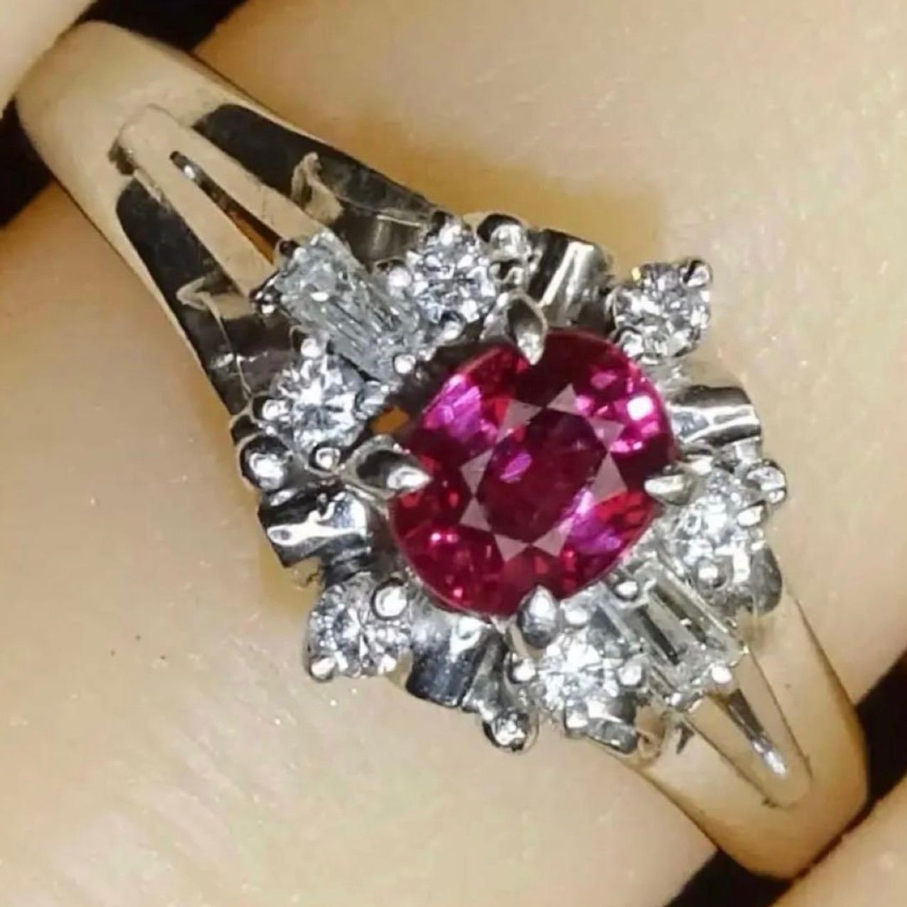 レディース プラチナ pt900 天然ルビー0.45ct 天然ダイヤモンド0.16ct 