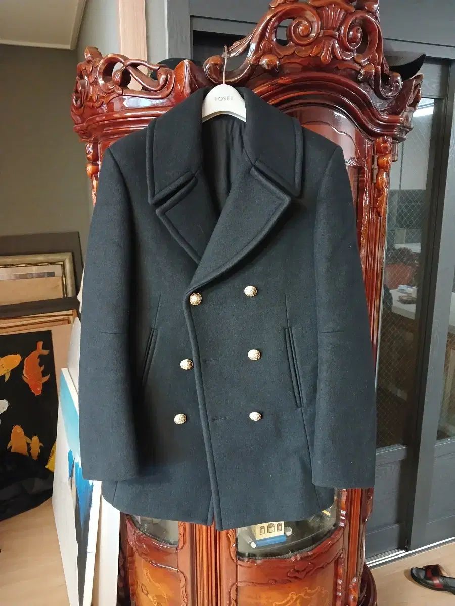 タイムオム クロ ブラック ダブルボタン ピーコート スタイル ジャケット