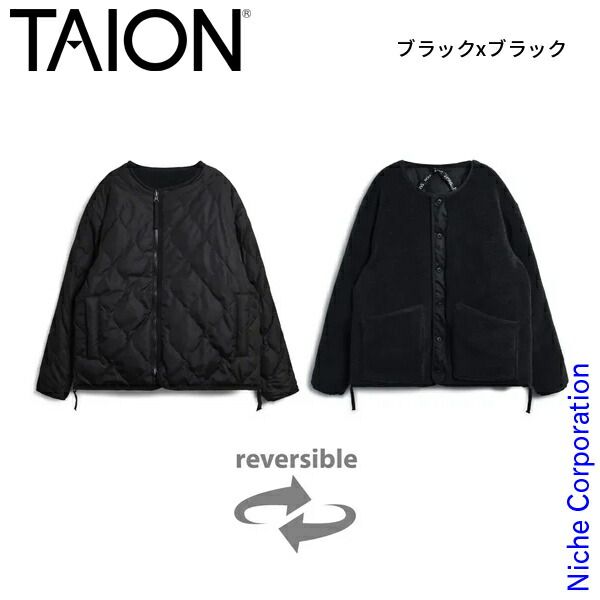 タイオン ミリタリー リバーシブル クルーネック ダウンジャケット TAION-R104BML-1 BKBK ブラックxブラック S