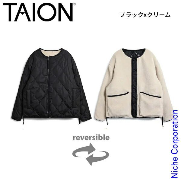 タイオン ミリタリー リバーシブル クルーネック ダウンジャケット TAION-R104BML-1 BKCRM ブラックxクリーム S