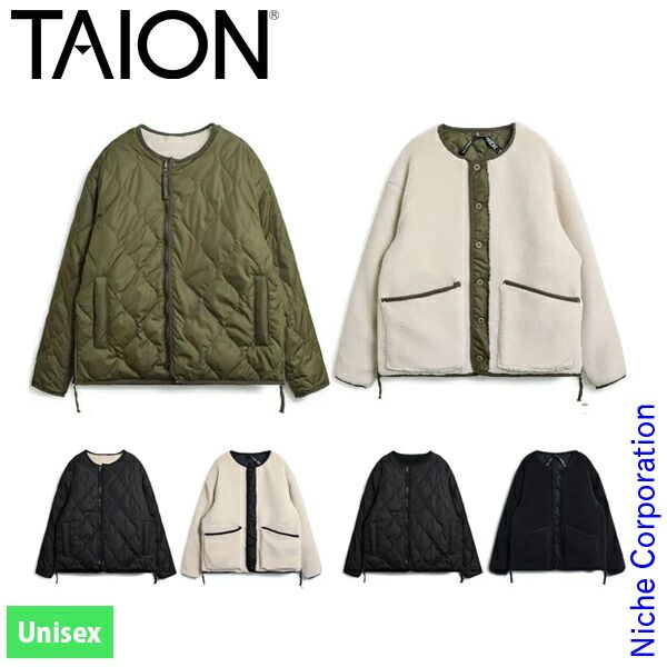 タイオン ミリタリー リバーシブル クルーネック ダウンジャケット TAION-R104BML-1 DOLCM ダークオリーブxクリーム M