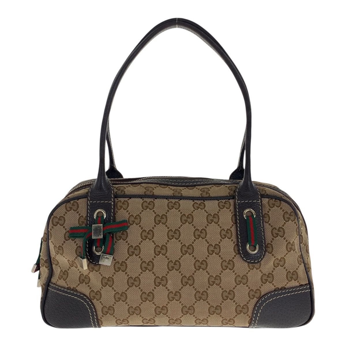 GUCCI グッチ プリンシー シェリーライン ベージュ ダークブラウン ゴールド金具 GGキャンバス レザー ハンドバッグ レディース 505787