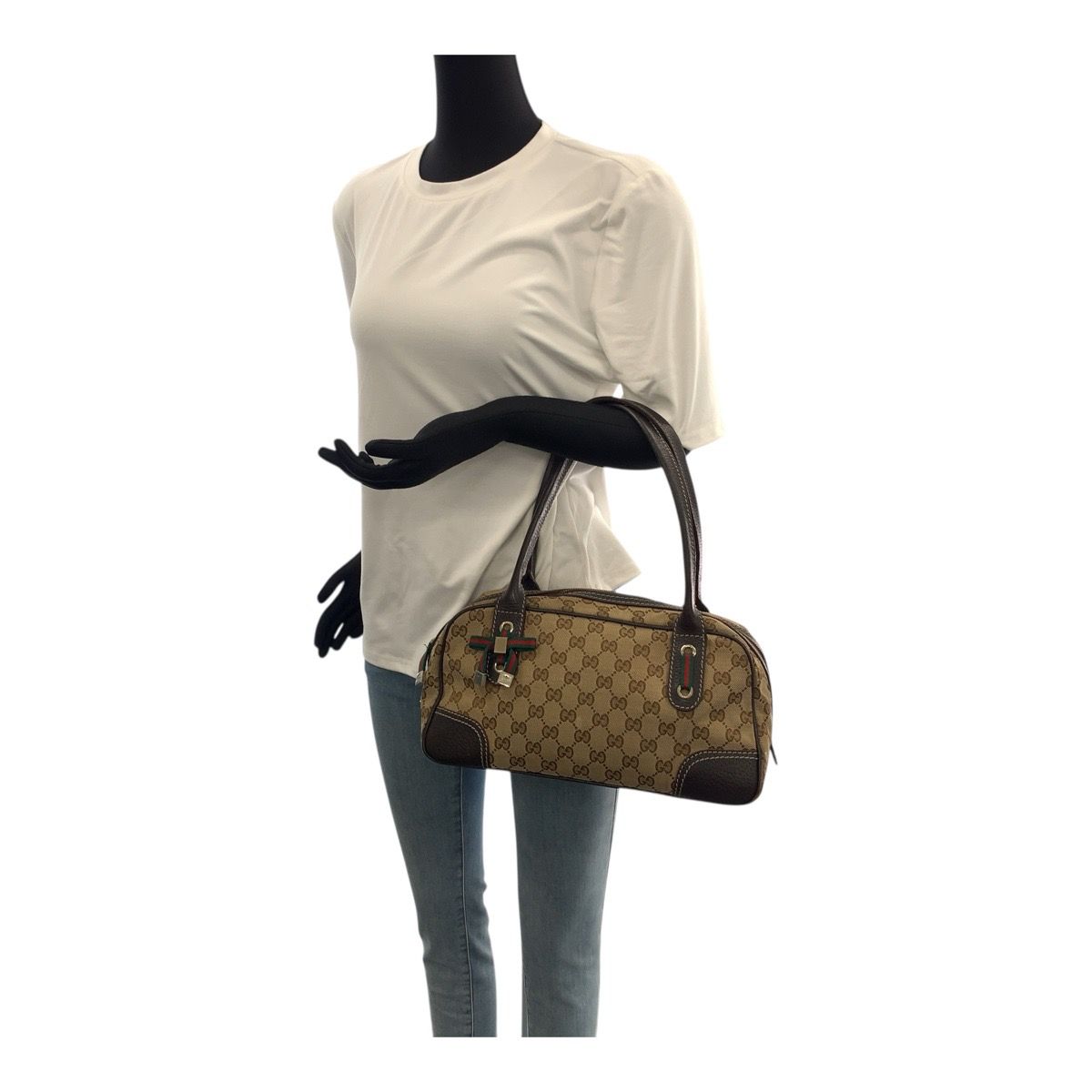 GUCCI グッチ プリンシー シェリーライン ベージュ ダークブラウン ゴールド金具 GGキャンバス レザー ハンドバッグ レディース 505787 DECORATOM_COM_BR